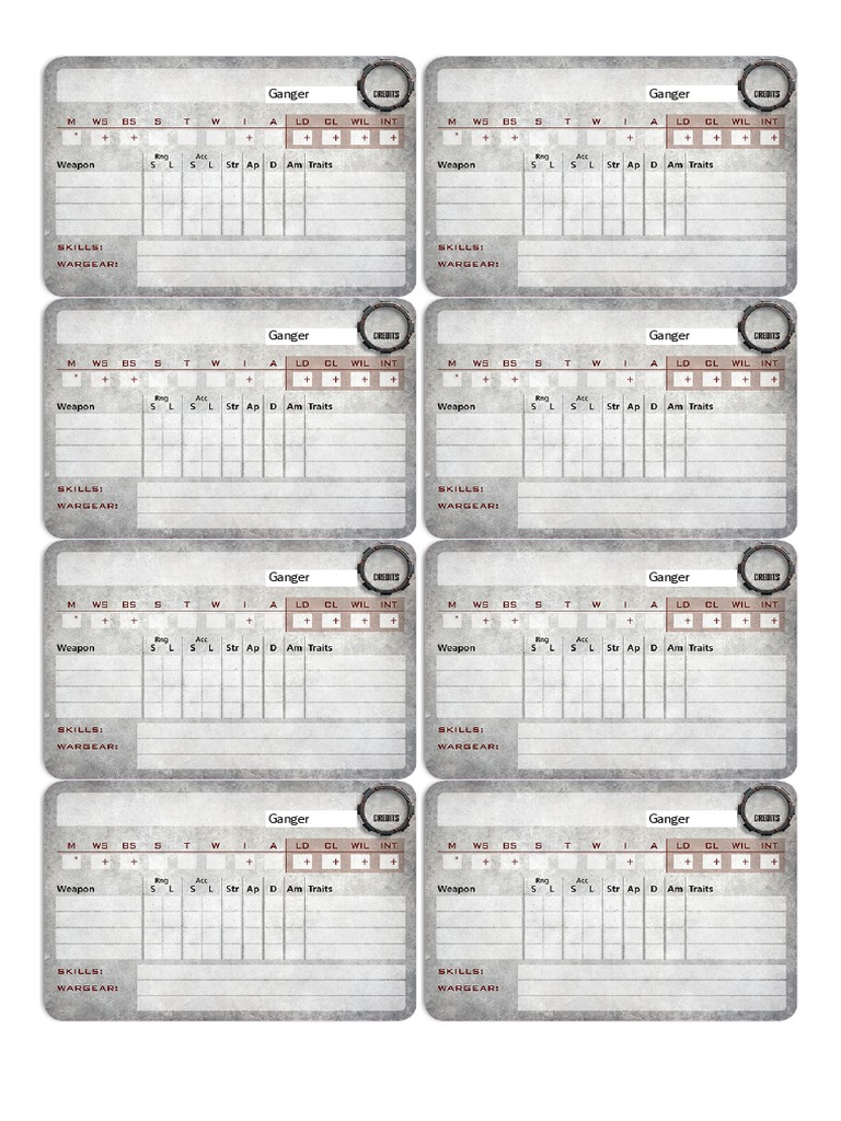 10 Carte Banda Stat Gang Fighter Per Necromunda – Ash Wastes, Avviamento, Nuove, Games Workshop