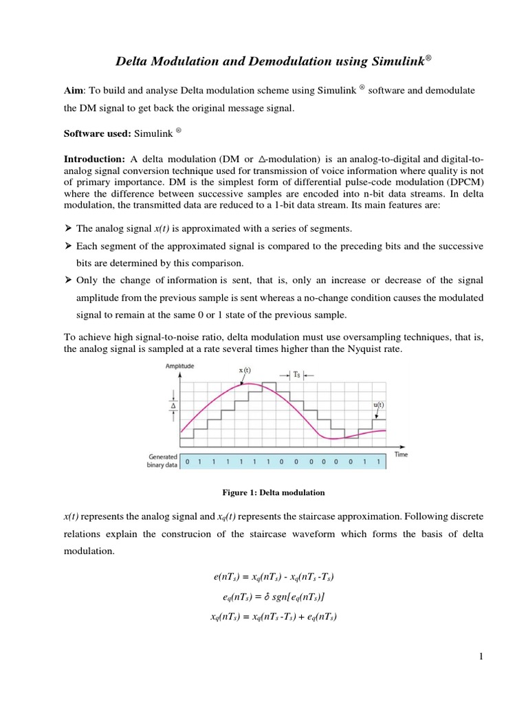 Delta Modulation (PDF - Io) | PDF | Modulation | Sampling (Signal ...