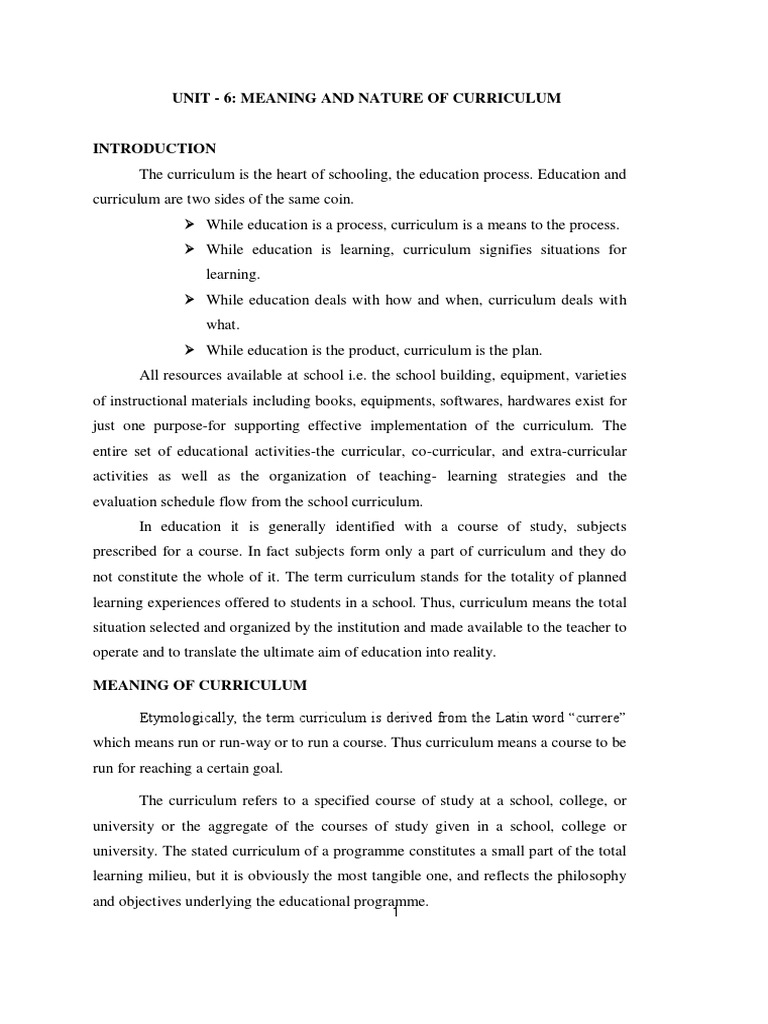 Meaning and Nature of Curriculum PDF Curriculum Teachers