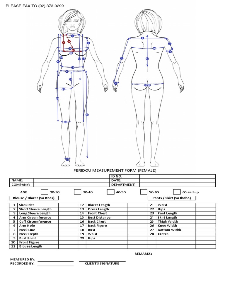 Peridou Measurement Form (Female) : Blouse / Blazer (Sa Itaas) Pants ...