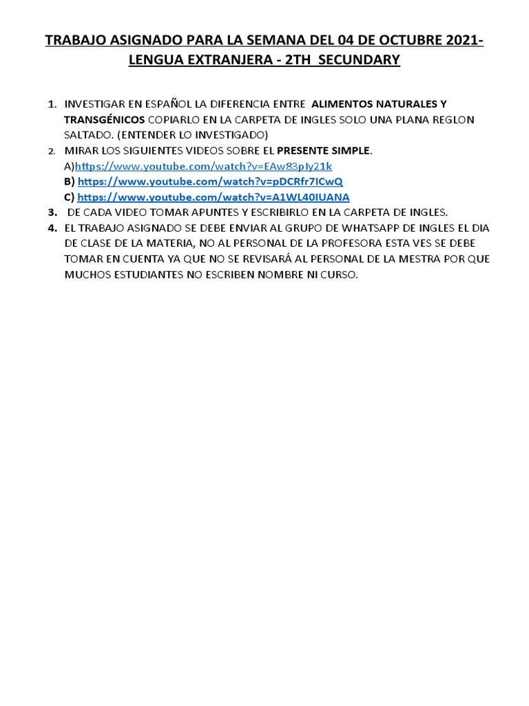Trabajo Asignado 2do Sec. | PDF