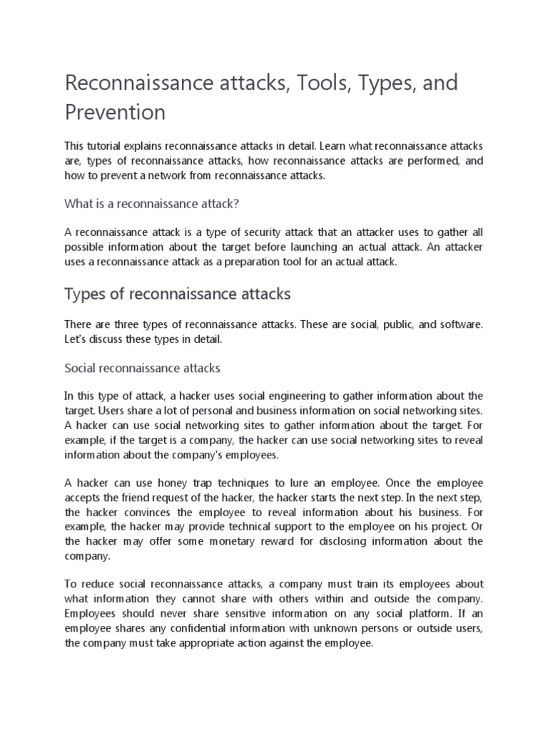 Reconnaissance Attacks, Tools, Types, and Prevention PDF Domain