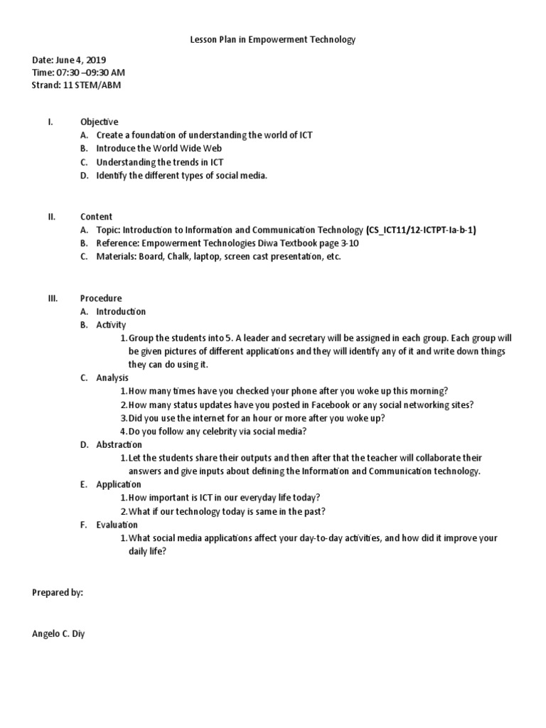 Lesson Plan in Empowerment Technology June 4 | PDF | Career & Growth