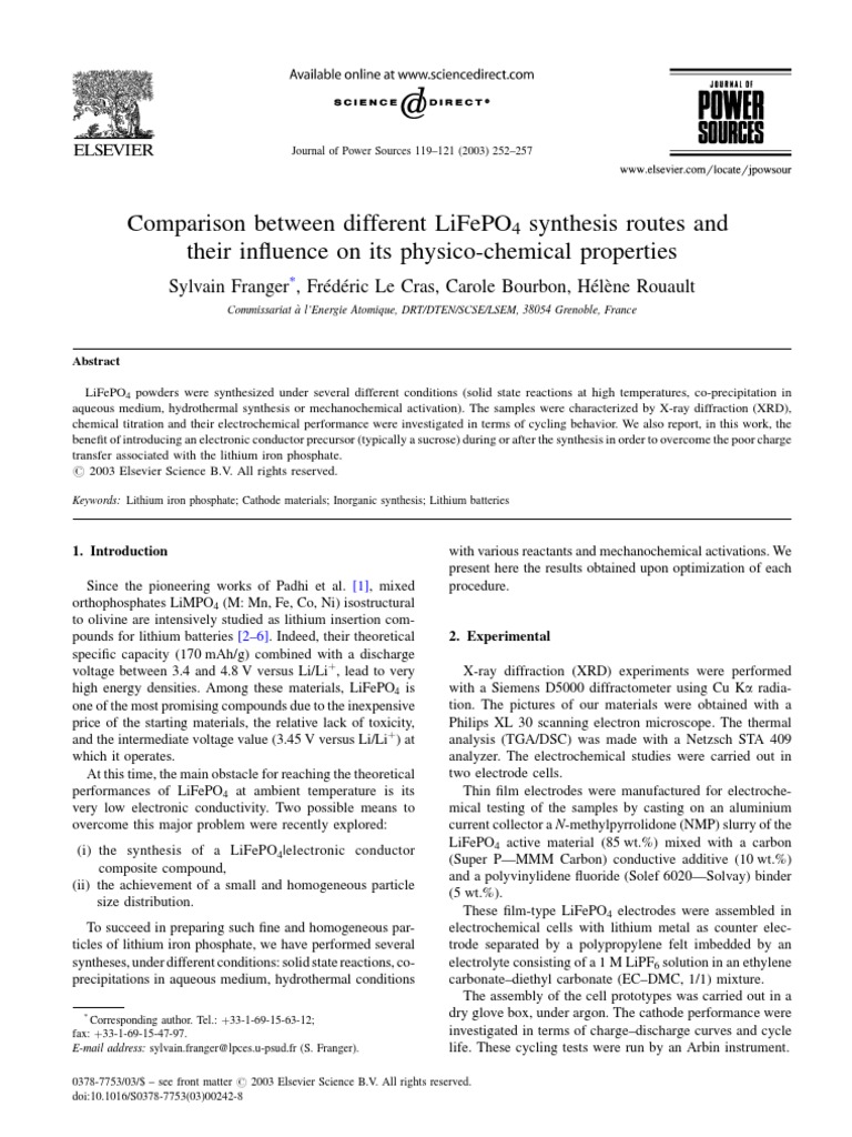 LiFePO4 Synthesis Methods Comparison | PDF | Chemistry | Applied And ...