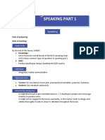 Speaking Part 1: Date of Preparing: Date of Teaching