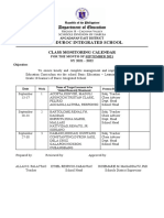 WEEKLY PLAN ENCLOSURE A Class Monitoring Calendar