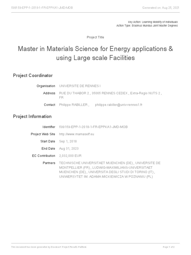 Master in Materials Science For Energy Applications & Using Large Scale