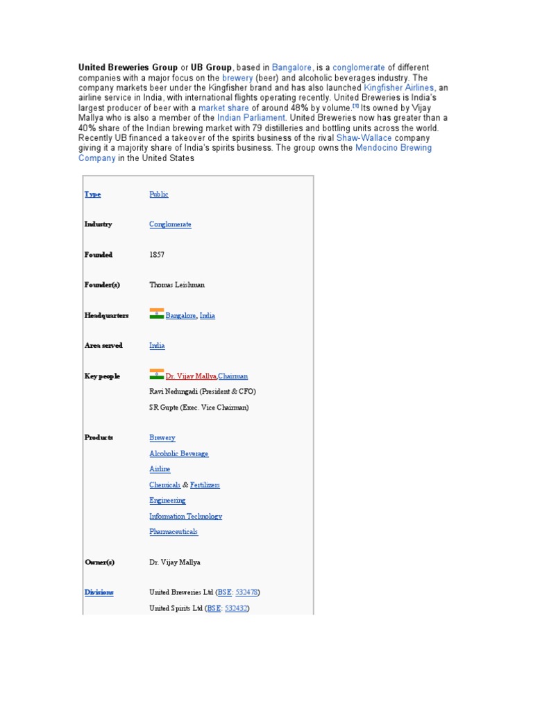 Ownership of UB Group and Breweries | PDF
