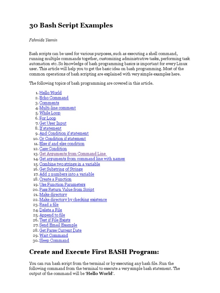 30 Bash Script Examples | PDF | Parameter (Computer Programming ...