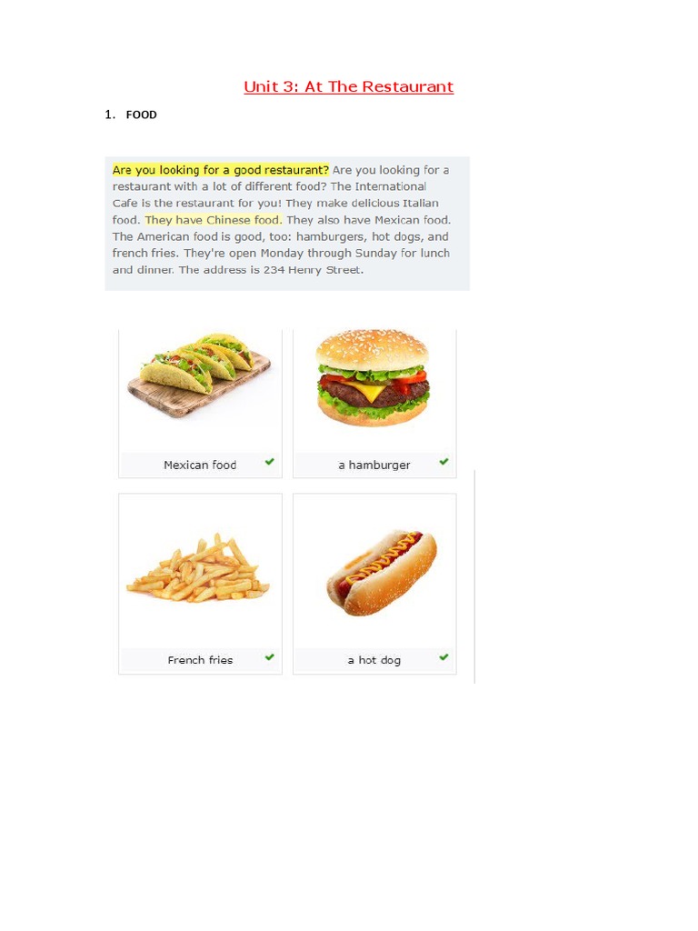 Unit 3: at The Restaurant | PDF | Wellness | Science & Mathematics