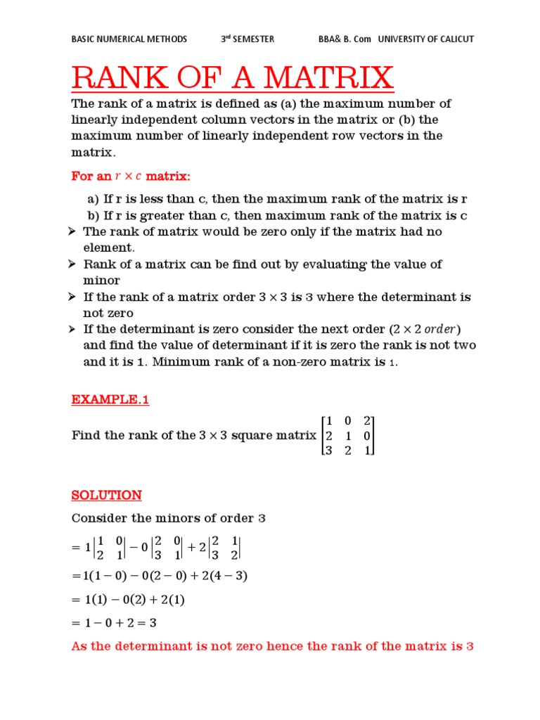 Rank of A Matrix | PDF | Matrix (Mathematics) | Determinant
