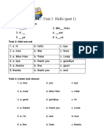 Unit 1: Hello (Part 1) : Task 1: Fill in The Blanks