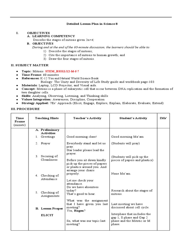 Stages of Mitosis Lesson Plan | PDF | Mitosis | Life Sciences
