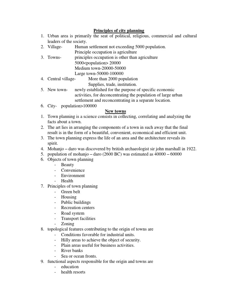 Principles of City Planning | PDF | Urban Planning | City