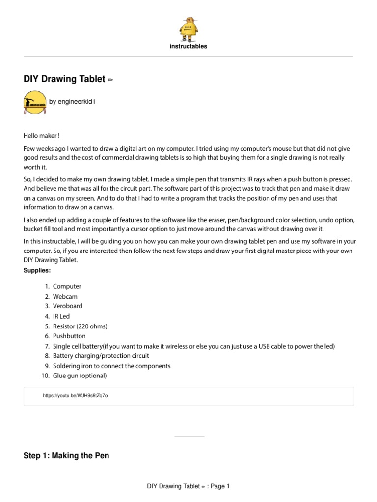 DIY Drawing Tablet Instructables PDF Tablet Computer Computer
