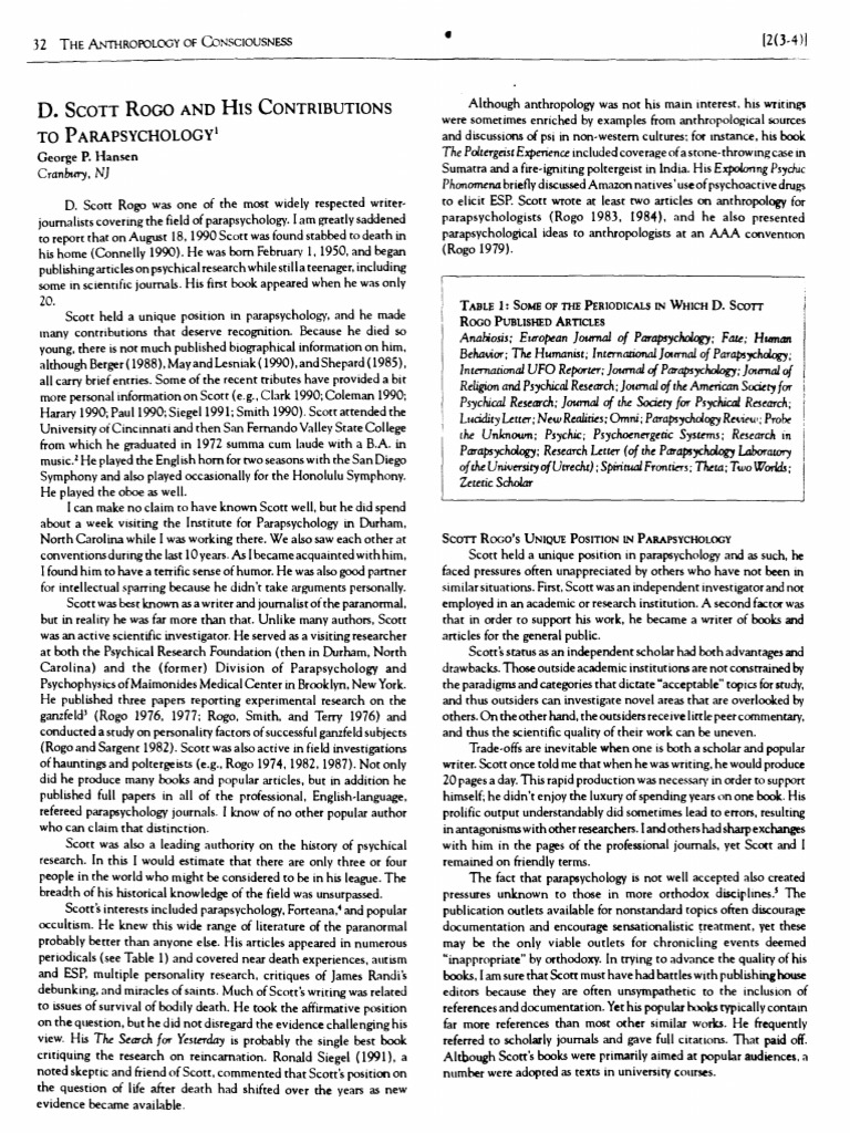 D Scott Rogo and His Contributions To Pa | PDF | Parapsychology ...