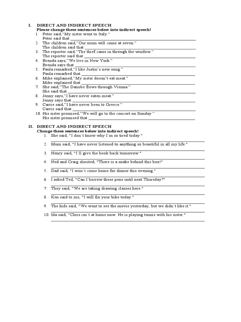 Direct and Indirect Speech Exercises | PDF | Language Arts & Discipline