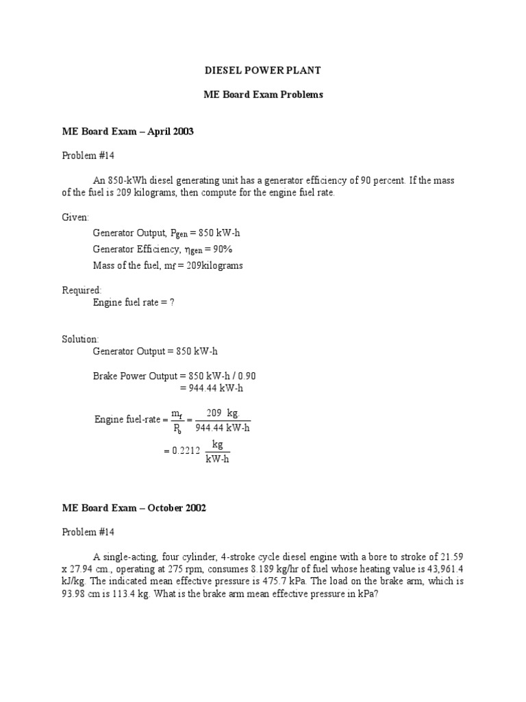 Solved Board Problems - DieselPowerPlant | PDF | Horsepower | Engines