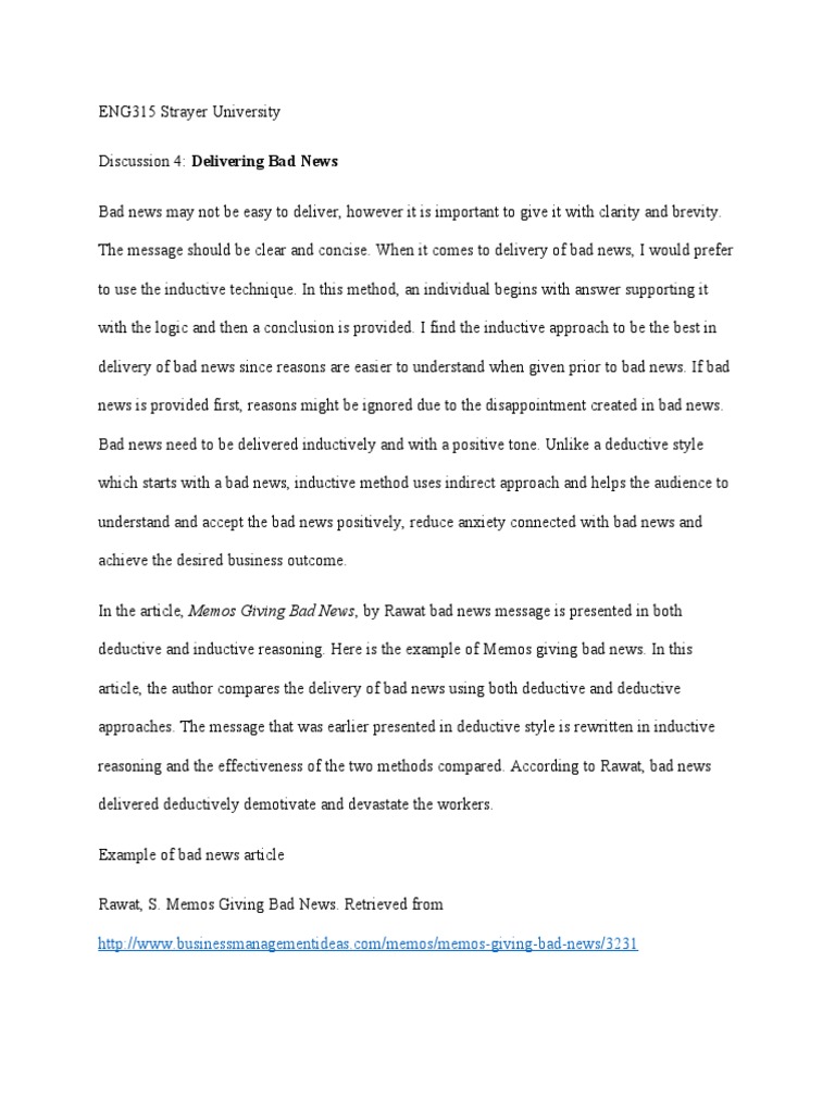 Inductive Approach to Bad News Delivery | PDF