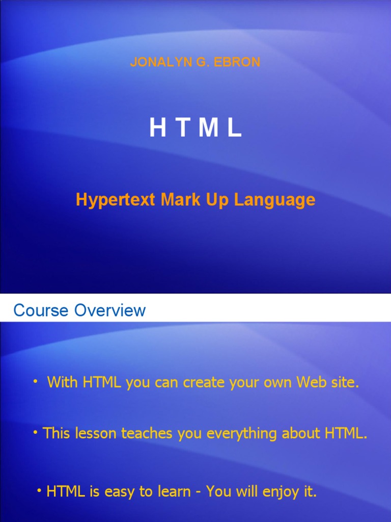Hypertext Mark Up Language: Jonalyn G. Ebron | PDF | Html | Html Element