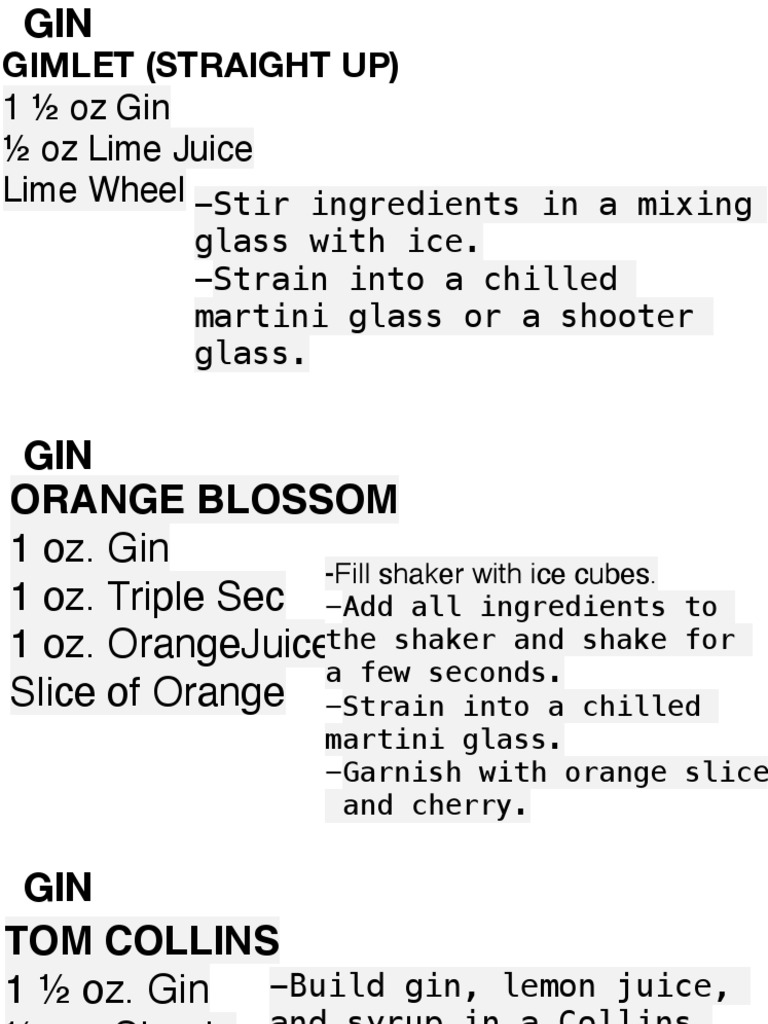 Gimlet (Straight Up) 1 Oz Gin Oz Lime Juice Lime Wheel PDF Drink