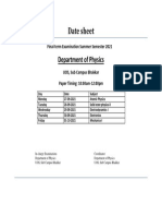 Date Sheet: Department of Physics