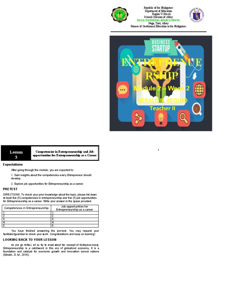 Entreprenue Rship: Module 2 - Week 2 Gerald B. Bequio Teacher II | PDF ...