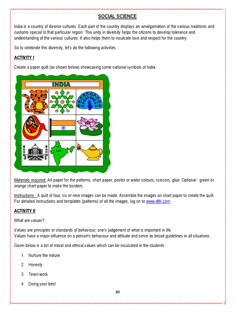 CBSE Class 4 Social Studies Worksheet - India | PDF | Value (Ethics)