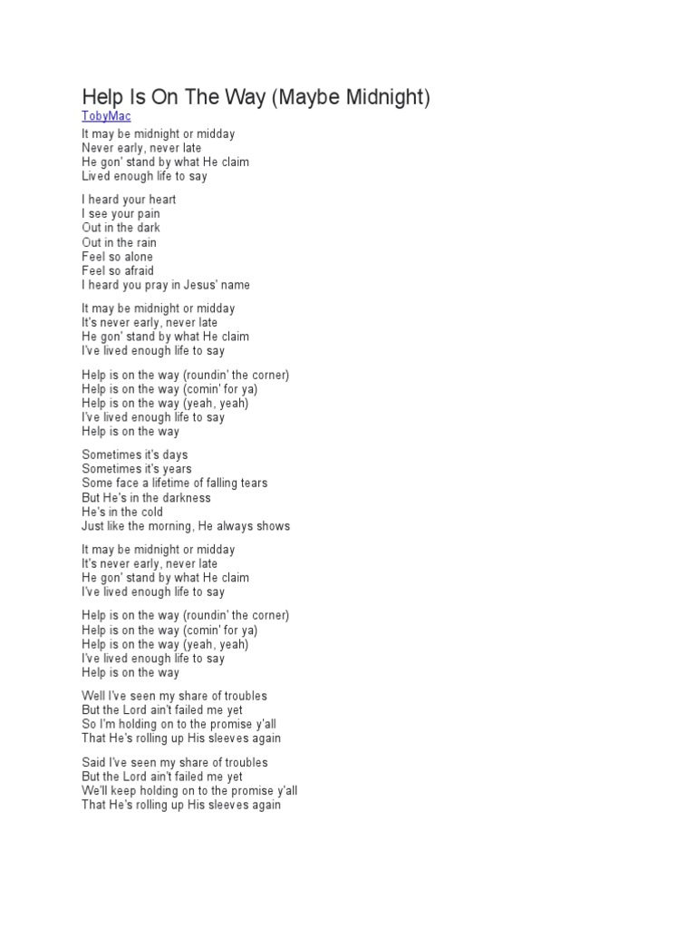 Help is on the way lyrics pdf