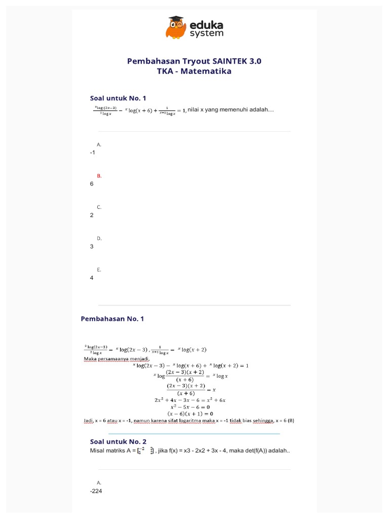 Soal dan Materi TKA Matematika Kelas 12 | PDF