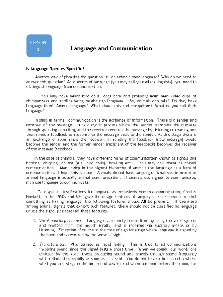 Language and Communication PDF Communication Word