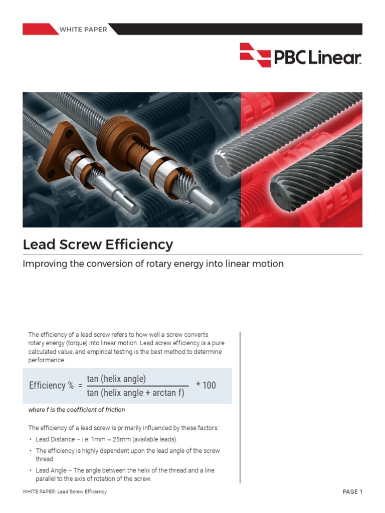 WhitePaperPBCLeadScrewEfficiency PDF Lubricant Rotation