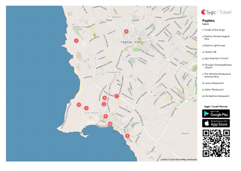Paphos Printable Tourist Map 87207 | PDF