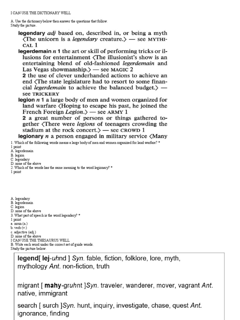 Lesson 7 Using Dictionary, Thesaurus, & Online Sources Activity 1 PDF