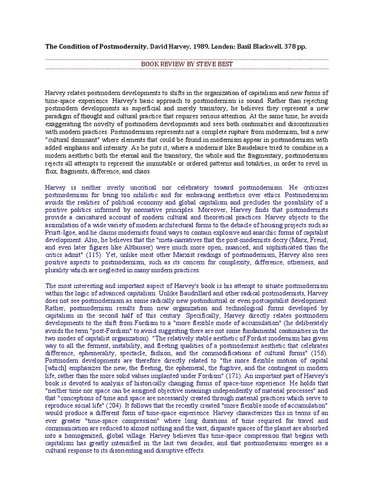 The condition of postmodernity david harvey 1989 pdf