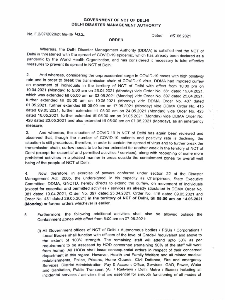 Curfew Order DT 05.06.2021 | PDF | Police | Delhi