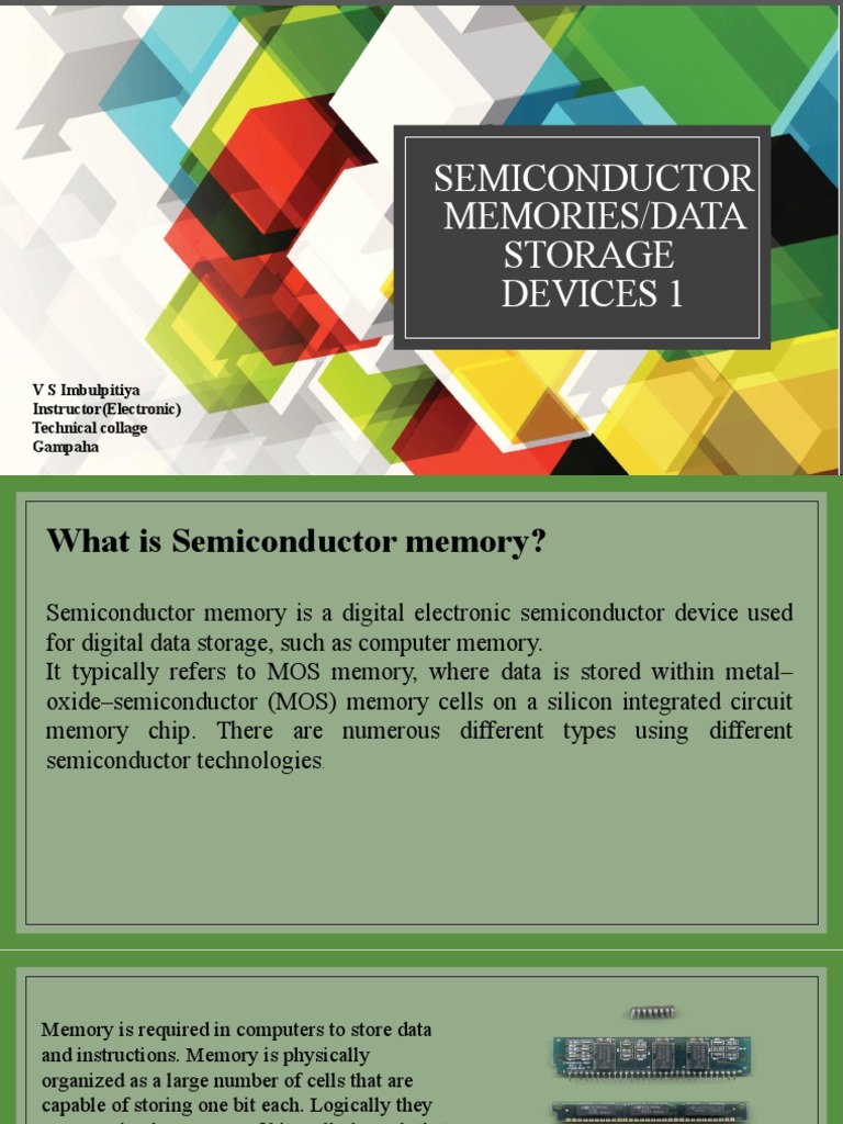 Semiconductor Memories/Data Storage Devices 1: V S Imbulpitiya ...