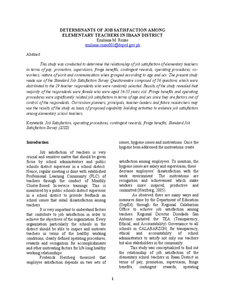 Job Satisfaction Factors for Teachers | PDF | Job Satisfaction | Teachers