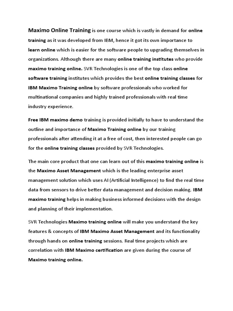 Maximo Online Training | Download Free PDF | Educational Technology ...