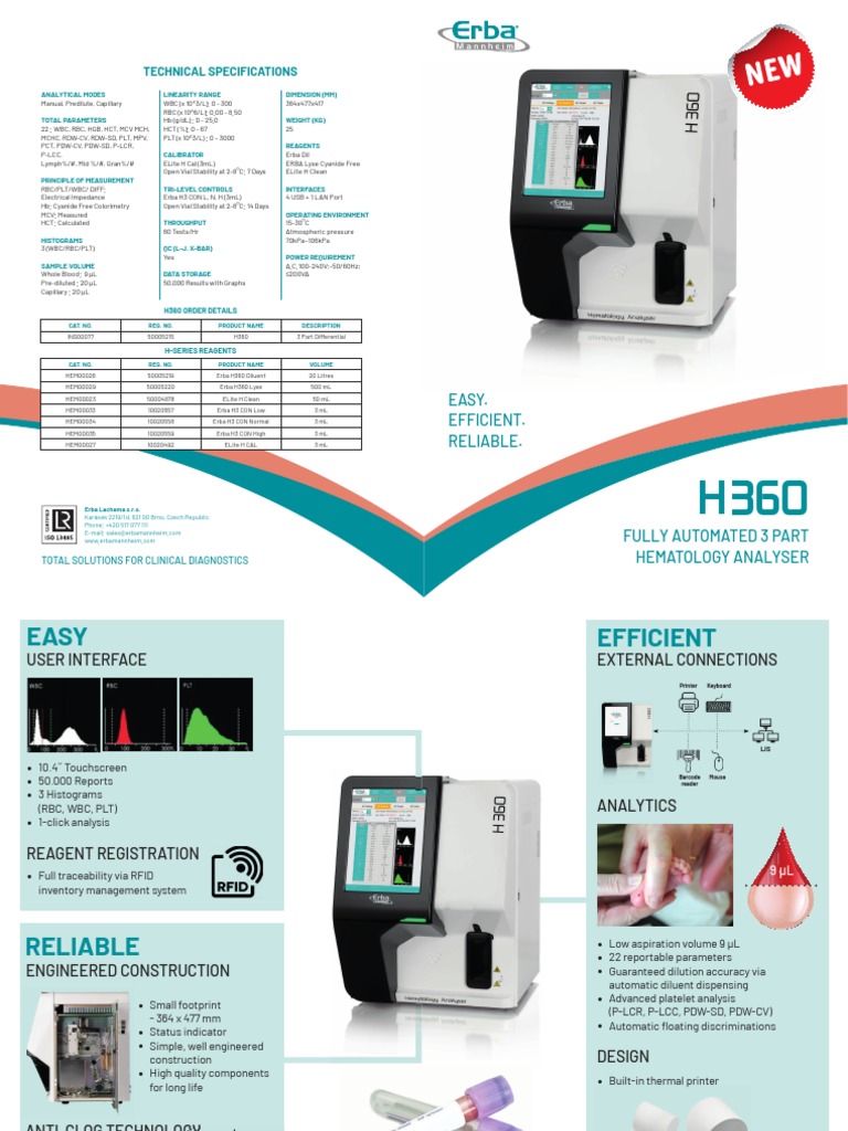 Erba H360 Hematology Analyzer Specs | PDF | Computing