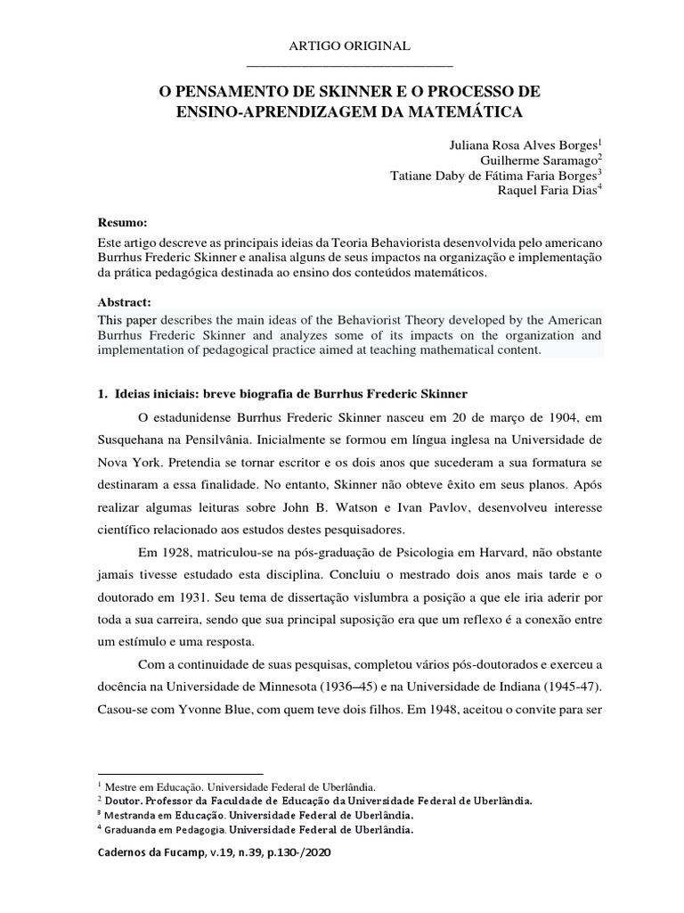 O Pensamento de Skinner e o Processo de EnsinoAprendizagem Da