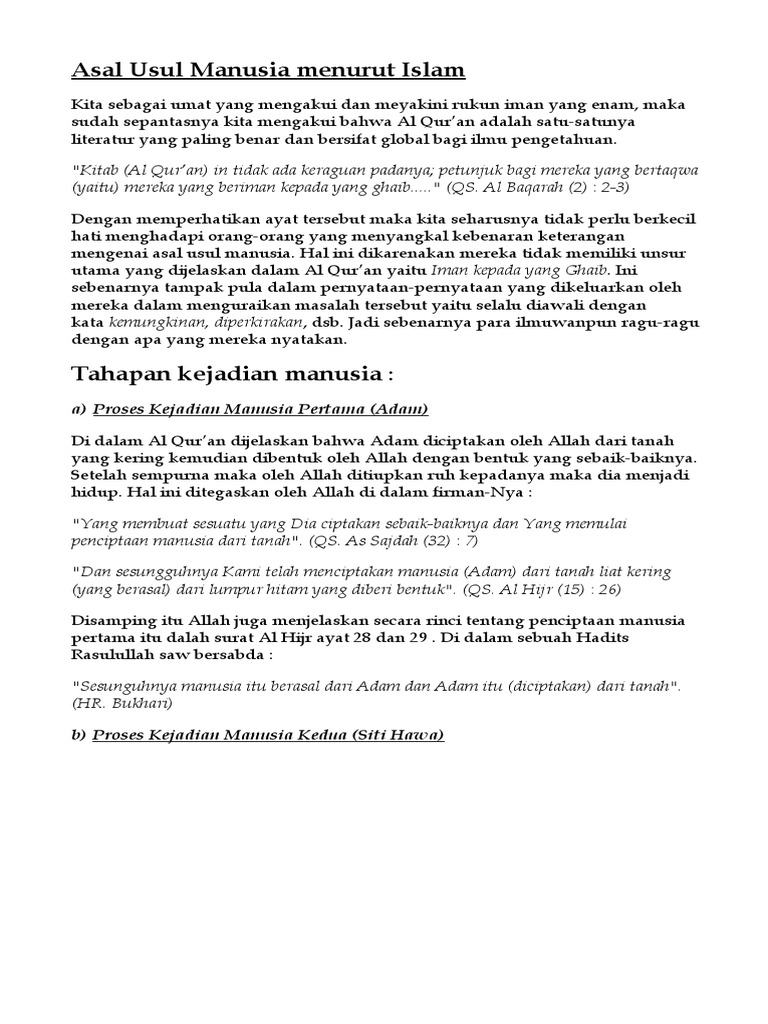 Asal Usul Manusia dalam Islam | PDF