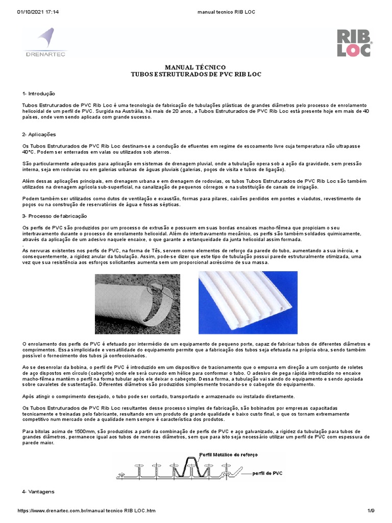 Tubos Estruturados PVC Rib Loc: Manual Técnico | PDF | Estresse ...