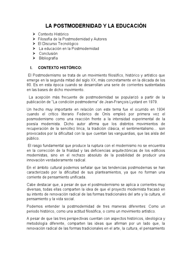 La Postmodernidad y La Educación | PDF | Teorías filosóficas ...