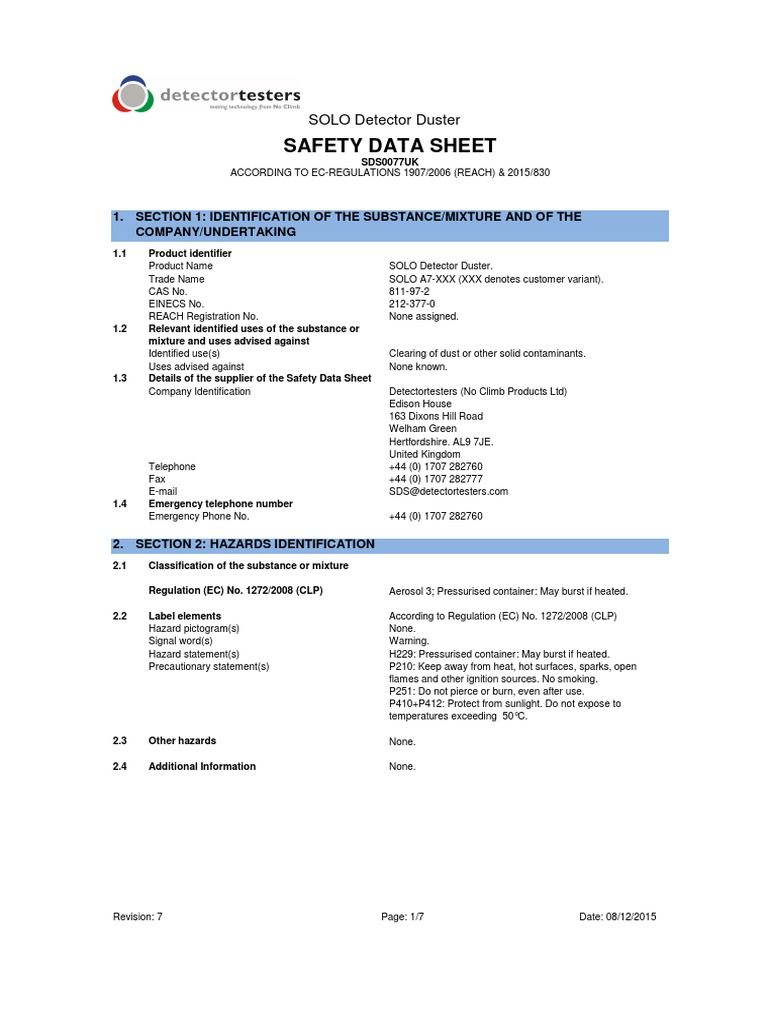 Clearing Dust Safely with Detector Duster SDS | PDF | Dangerous Goods ...
