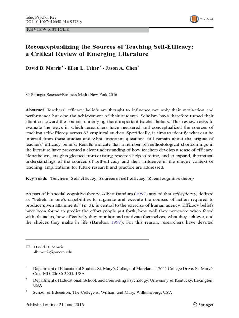 Sources of Teaching Self-Efficacy Reviewed | PDF | Self Efficacy ...