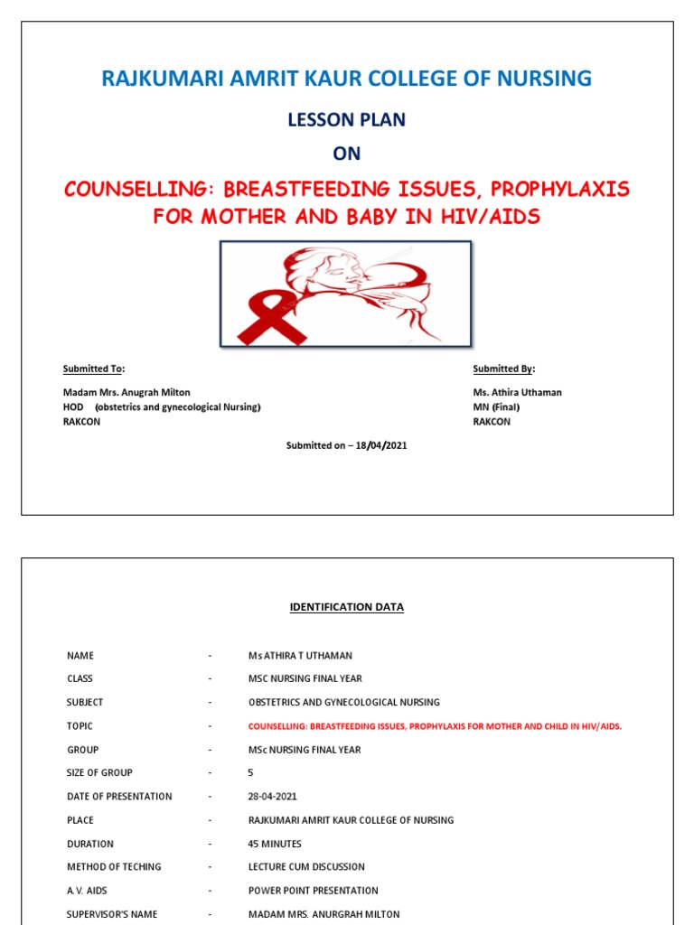 Counselling on Breastfeeding Issues and Prophylaxis for Mother and Baby ...