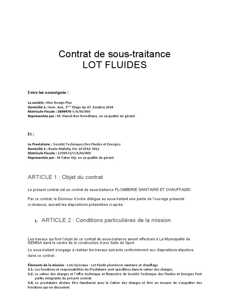 Contrat sous traitance en nettoyage