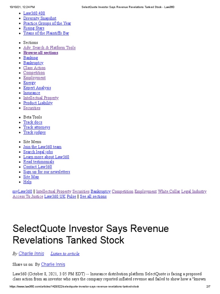 SelectQuote Investor Class Action Lawsuit | PDF | Medicare (United ...