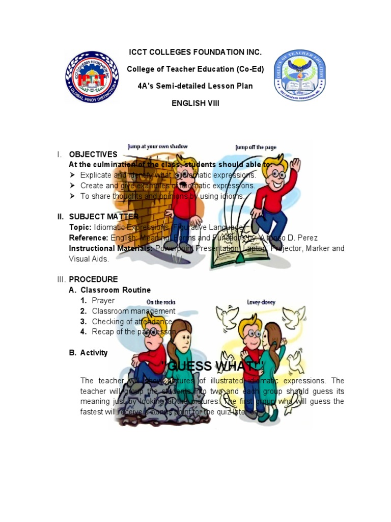 Idiomatic Expressions Lesson Plan | PDF | Idiom | Lesson Plan